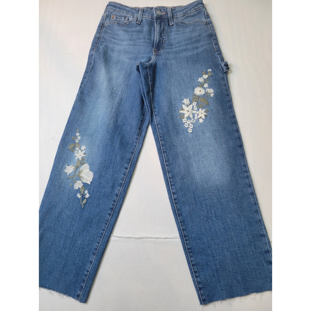 Old Navy OG Loose High-Rise Floral Embroidered Carpenter Jeans Blue Sz 0. 2906
